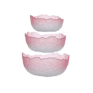 Fruit Salad Bowl Pink Glass Bowl 400ml + 820ml + 1200ml Set Glacier Shape Household Glacier Dishes Tableware Dessert Glass Bowl