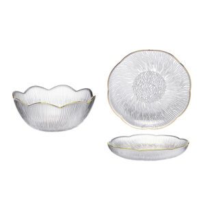 7.9″ Glass Bowl+ 9.0″ Glass Dish Fruit Plate Glacier Dessert Vegetable Salad Bowl Household Complete Set of Simple Glass Bowl