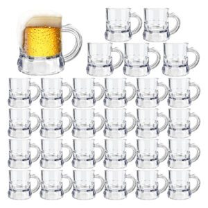 30 Pcs Mini glass Beer Mug,Clear glass Beer Glasses,2 oz Shot Glasses with Handles,Reusable Beer Stein Tasting Glasses Whiskey Juice Cups for Drinking Beer Festival Party BBQ