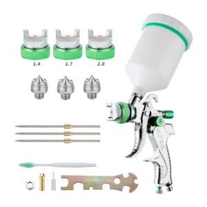 Spray Gun Set, Automotive Paint Spray Paint Gun with 3 Nozzles 1.4/1.7/2mm Nozzle and 600cc Cups, for Car Primer, Furniture Surface Spraying, Wall Painting, Base Coatings (Green)