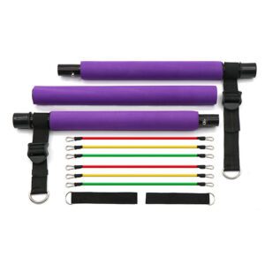 Portable Pilates Bar Kit with Resistance Bands (15, 20, 25 Lbs) Multifunctional Strength Training Fitness Three Section Pilates Bars