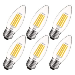 Candelabra LED Bulbs 6W Vintage E27 2700K-6000k Dimmable Medium Base Candelabra Bulbs 6pcs C35 Torpedo Tip Clear Glass