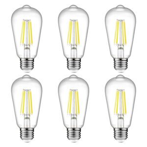Vintage LED Edison Bulbs 8W High Brightness Daylight White 4000K 6PCS ST64 LED Filament Bulbs with E27 Medium Base Non Dimmable