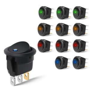 12PCS Round Toggle LED Switch 3A 3 Pins 2 Positions Car Truck Rocker On-Off Control Blue Green Yellow Red Button Rocker Power Switch