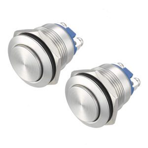 19mm Push Button Switch Momentary High Round Cap Waterproof Stainless Steel Metal High Flush Screw Terminals 24V 3A 2pcs