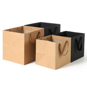 Square Flower Tote Bags 500pcs Takeaway Bonsai Gift Shopping Bags Cake Packaging Kraft Paper Bags