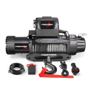 FIERYRED Electric Winch 12V 13000LBS/5909KG IP67 Car 4×4 SUV Wired/Wireless Control Synthetic Rope Electric Winches
