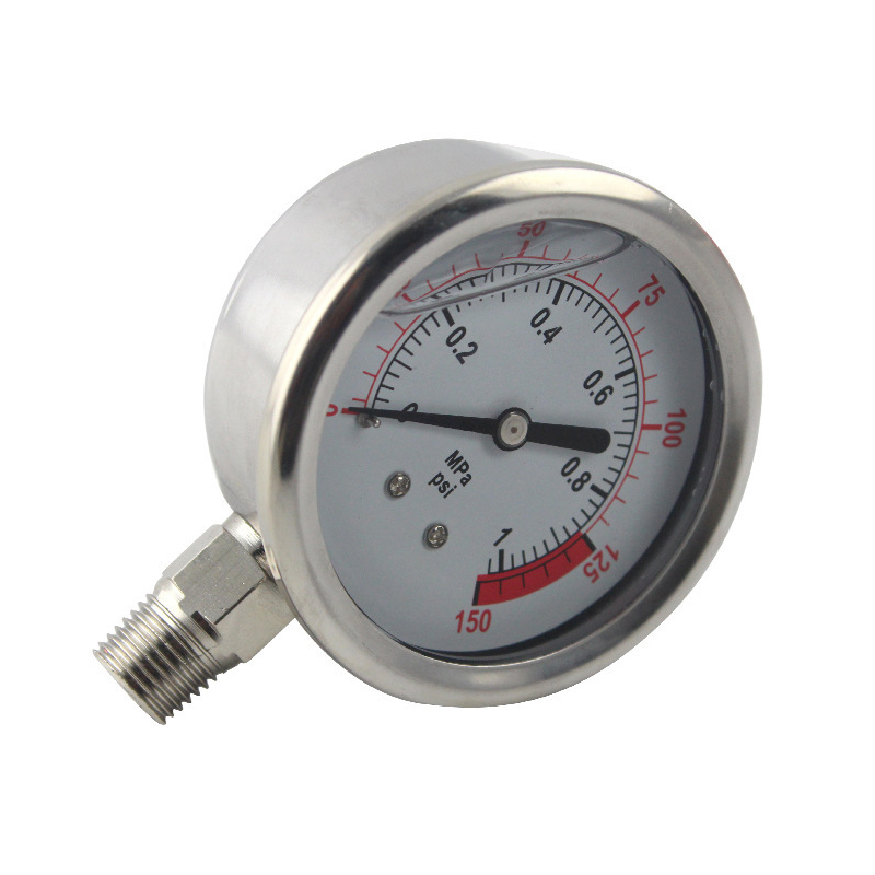 Stainless Steel 304 Single Scale Liquid Filled Pressure Gauge with Brass Internals, 2-1/2" Dial Display, -1.5% Accuracy, 1/4" NPT Bottom Mount,Water Pressure Gauge. (0-150 psi) - Image 3
