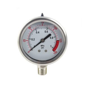 Stainless Steel 304 Single Scale Liquid Filled Pressure Gauge with Brass Internals, 2-1/2" Dial Display, -1.5% Accuracy, 1/4" NPT Bottom Mount,Water Pressure Gauge. (0-150 psi)
