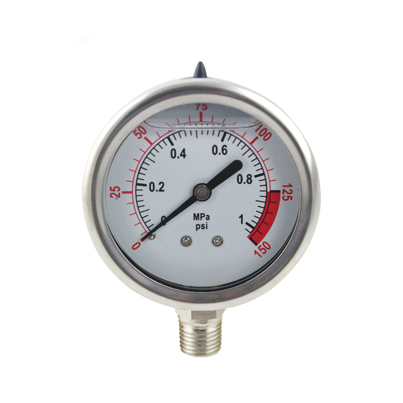 Stainless Steel 304 Single Scale Liquid Filled Pressure Gauge with Brass Internals, 2-1/2" Dial Display, -1.5% Accuracy, 1/4" NPT Bottom Mount,Water Pressure Gauge. (0-150 psi)