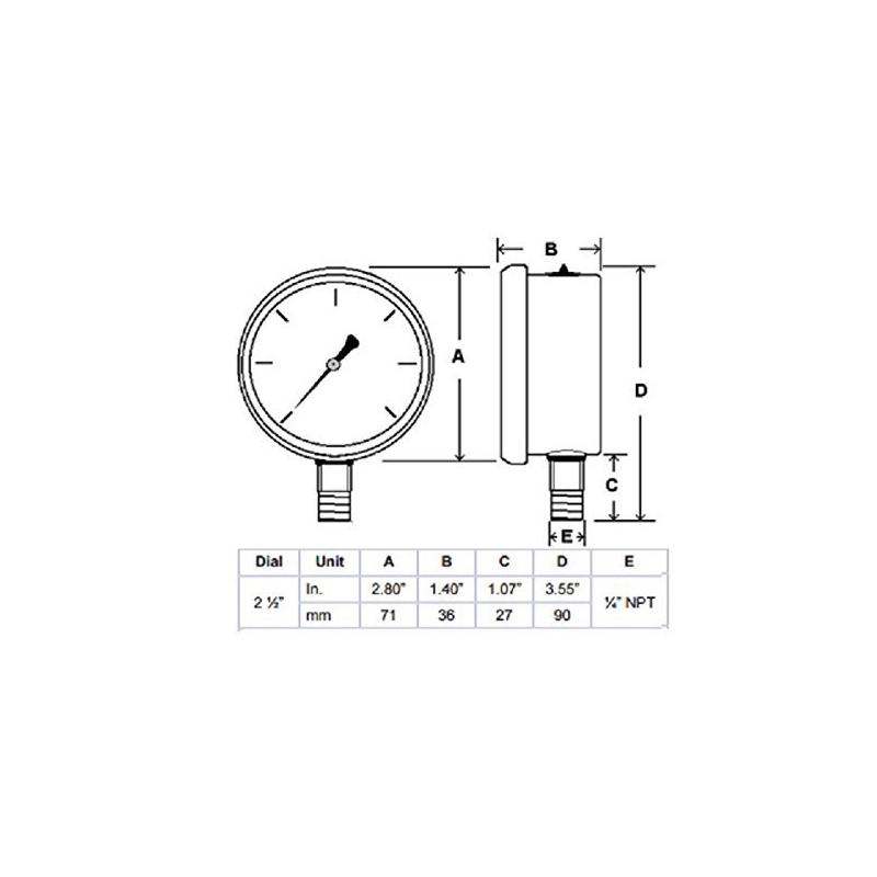Stainless Steel 304 Single Scale Liquid Filled Pressure Gauge with Brass Internals, 2-1/2" Dial Display, -1.5% Accuracy, 1/4" NPT Bottom Mount,Water Pressure Gauge. (0-150 psi) - Image 4