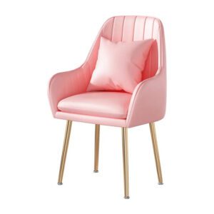 Modern Restaurant Furniture Pink Leather Velvet Dining Chair With Golden Legs And Cushion