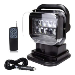 50W 360 Degrees LED Rotating Remote Control LED Searchlight Work Light 12-24V Spot for Off road SUV ATV Trucks Boats Home Farm Field Protection Emergency Lighting Garden and more