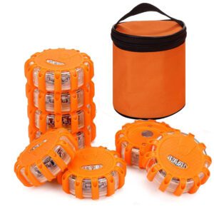 8 Pack LED Road Flares Emergency Roadside Lights Safety Flashing Warning Beacon Disc Warning Flare Kit with Hook Magnetic Base for Car Vehicles Truck Boats & 9 Flash Modes (Batteries Not Included)