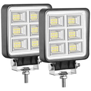 LED Tractor Lights 2 Pcs 4 Inch Flood 12V Square LED Driving Work Lights for Truck Equipment Vehicle Off Road Backup Boat
