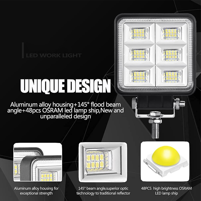 LED Tractor Lights 2 Pcs 4 Inch Flood 12V Square LED Driving Work Lights for Truck Equipment Vehicle Off Road Backup Boat - Image 4