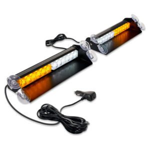2 in 1 Dash Emergency Strobe Lights 2x14 inch 24LED Safety Hazard Warning lights Interior Front/Rear Windshield Deck Split Light Bar for Car Truck Vehicles (Amber/White)