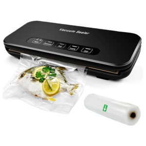 Vacuum Sealer Machine, Dry/Moist Vacuum Sealer Machine with Built-in Cutter and Bag Storage, External Vacuum System, Air Sealer Machine for Food Storage and Sous Vide with Starter Kit, Black