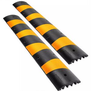 Portable Rubber Speed Bump Yellow Stripes Rubber Modular Road Hump Recycled Rubber PVC Car Ramps Speed Cable Bump