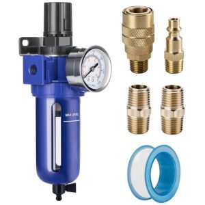 1/4" NPT Compressed Air Filter Regulator Zinc Alloy 5 Micron Brass Element 0-150 psi Gauge Quick Release Bowl Manual Drain Metal Bracket