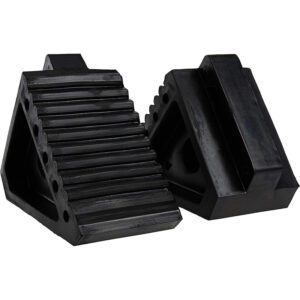Solid Rubber Black Wheel Chock 8" × 4" × 6" Heavy Duty Wheel Chock for Front & Back Tires Quick Grip Ribbed Design