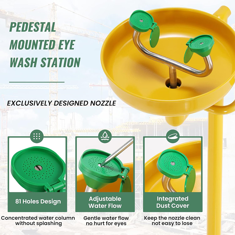 Emergency Eye Wash Station Pedestal Mounted Stainless Steel Eyewash Station Adjustable Water Flow with Eye Wash Sign - Image 2