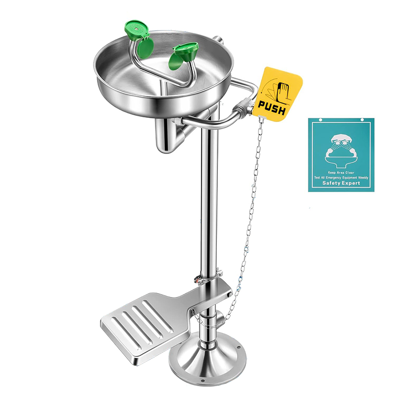 Pedestal Mounted Eye Wash Station Emergency Eyewash Station Adjustable Water Flow Stainless Steel Eye Washing Station