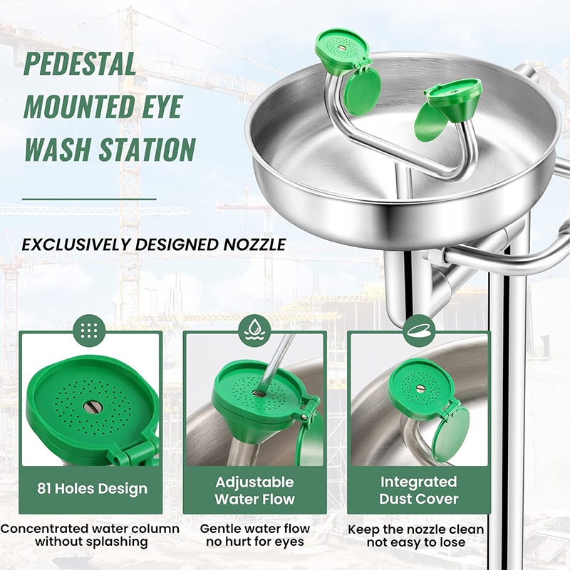 Pedestal Mounted Eye Wash Station Emergency Eyewash Station Adjustable Water Flow Stainless Steel Eye Washing Station - Image 2