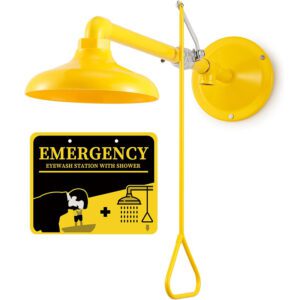 Emergency Shower Safety Shower Station 304 Stainless Steel + Yellow ABS Showerhead 1" NPT Water Inlet for Dangerous Worksites