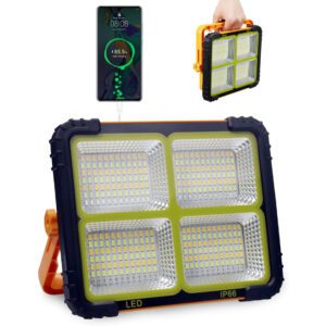 Portable Rechargeable LED Work Light,120W 10000LM Flood Light with Solar Panel 4 Brightness Modes 12000mah IP66,for Outdoor Light, Power Failure Emergency Lights for Car Repair