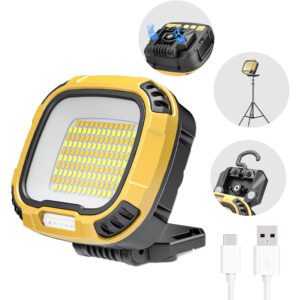 LED Worklight 4000 Lumen Rechargeable Portable Magnetic Waterproof Job Site Lighting With 14 Lighting Modes Car Repair Camping Working Outdoor, Work-Light-LED-Flood-Repairing