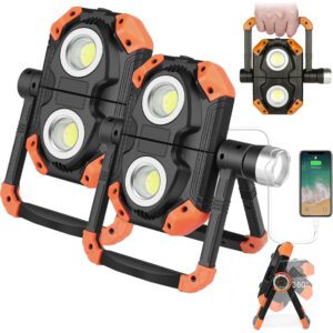 LED Work Light Rechargeable 3000 Lumen: USB Powered Portable Flood Lights with Magnetic Base 360°Rotation Stand Waterproof Spotlights for Emergency Camping Job Site Car