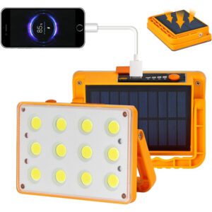 Rechargeable LED Work Light, Portable 4 Colors 4 Dimming, Solar Flood Lights for Outdoor Camping Hiking Emergency Car Repairing Job Site Lighting