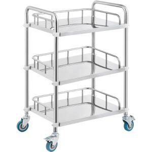Lab Rolling Cart 3 Shelves Shelf Stainless Steel Rolling Cart Catering Dental Utility Cart Commercial Wheel Dolly Restaurant Dinging Utility Services (23.4" x 15.6" x 33.2")