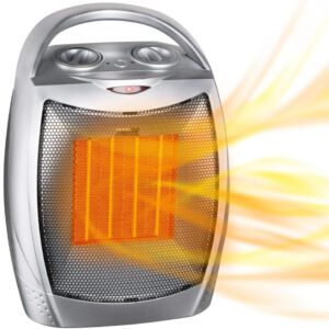 Portable Electric Space Heater with Thermostat, 1500W/750W Safe and Quiet Ceramic Heater Fan, Heat Up 200 Square Feet for Office Room Desk Indoor Use, Silver