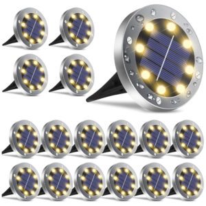 Solar Ground Lights 16Pack, Garden Solar Lights Outdoor Waterproof Solar Pathway Lights Bright In-Ground Lights Outdoor Lighting Decor for Lawn, Step and Walkway Warm Light