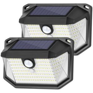 Solar Outdoor Wall Light, 2-Pack Super Bright 178 LEDs Motion Sensor Security Light , Waterproof Solar Powered Wall Light for Patio Garden Garage Front Door