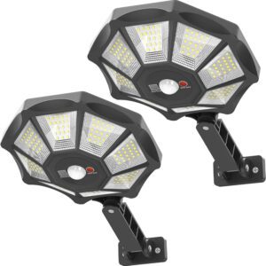 Solar Lights Outdoor, 168LED 6500K Flood Light Dusk to Dawn, IP66 Waterproof Parking Lot Lights with Motion Sensor, Solar Powered Outdoor Lights for Yard, Garden, Street (2 Pack)