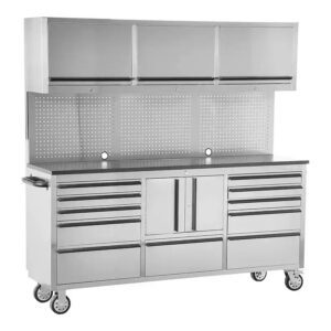 Garage Workbench Silver Cabinet Work Surface Pegboard Mechanics Rolling