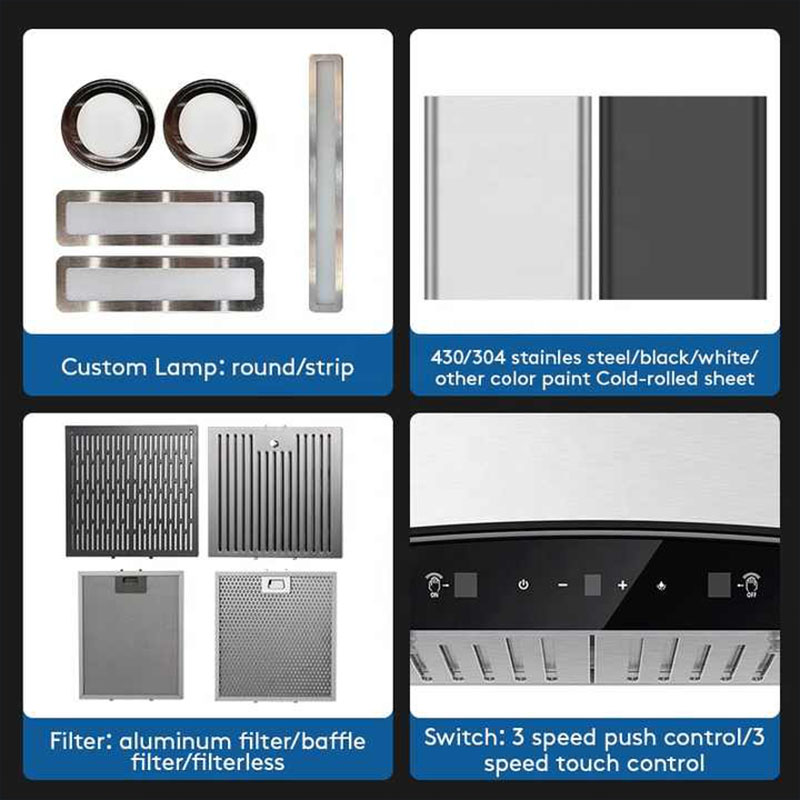 Large Suction Kitchen Copper Motor Stainless Steel Screen Touch Range Hood SS Chimney - Image 4