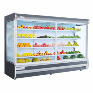 Commercial grade sliding door air curtain fresh display cabinet - the best choice for supermarket fruit and vegetable refrigerated display