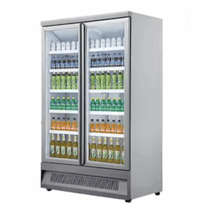 Supermarket Commercial Double Door Display Refrigerator 1000 Liters Beverage Refrigerator 0-10℃ Adjustable Tempered Glass Door