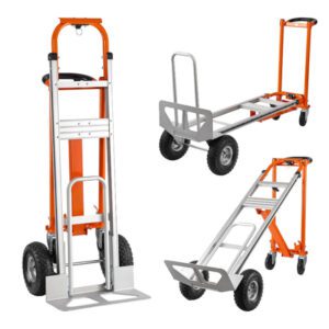 Heavy Duty 1000 Lbs Capacity 4-in-1 Industrial Folding Dolly Cart with 10 " Rubber Wheels Aluminum Hand Truck