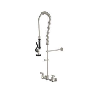 Approved Wall-Mounted Double-Handle Commercial Kitchen Faucet with Pull Down Sprayer for Restaurant Faucet