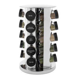 Kitchen Supplie 20-Bottle Rotating Seasoning Rack - Polished Stainless, Spices Included