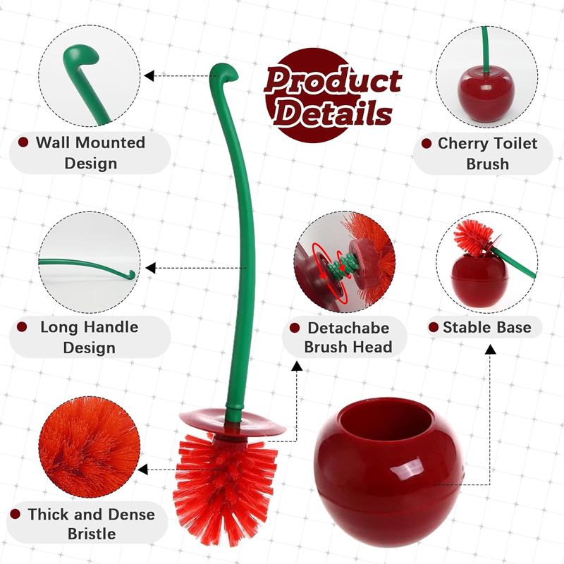Red Cherry Toilet Brush Set Deep Cleaning Restroom Supplies - Image 2