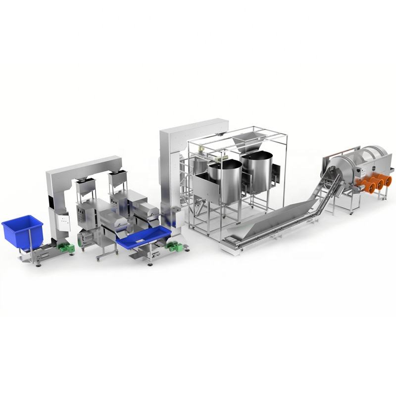 Hot air from the new-type industrial popcorn machine is used in the production of flavored popcorn.