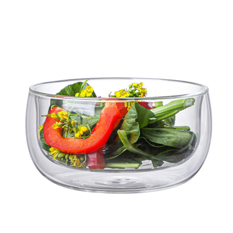 75ml Double Wall Glass Salad Round Bowl for Fruit and Serving