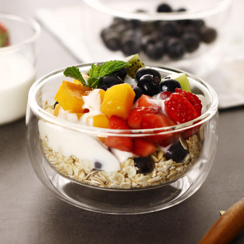 75ml Double Wall Glass Salad Round Bowl for Fruit and Serving - Image 2