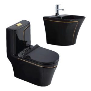 Restroom Supplies Premium Black Glazed Toilet System with Sink